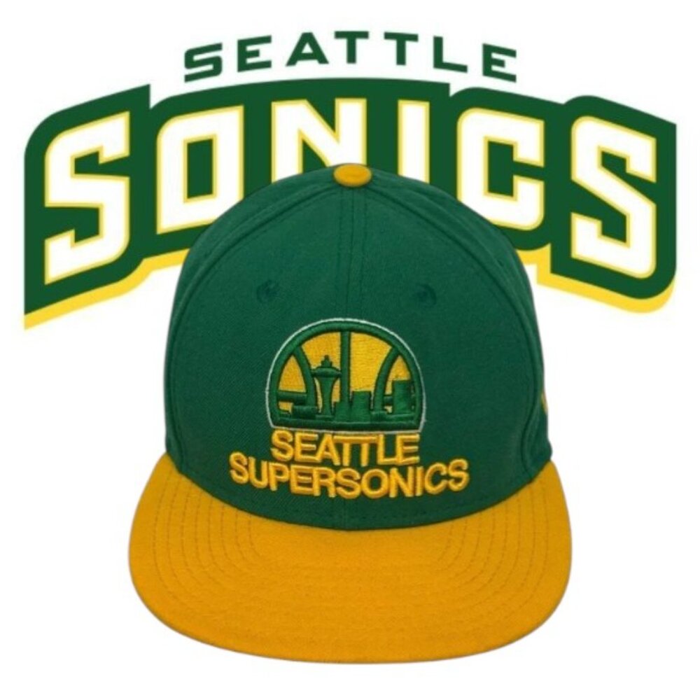 New Era 9Fifty Seattle Supersonics NBA Green Yellow Embroidered Snapback Hat Cap